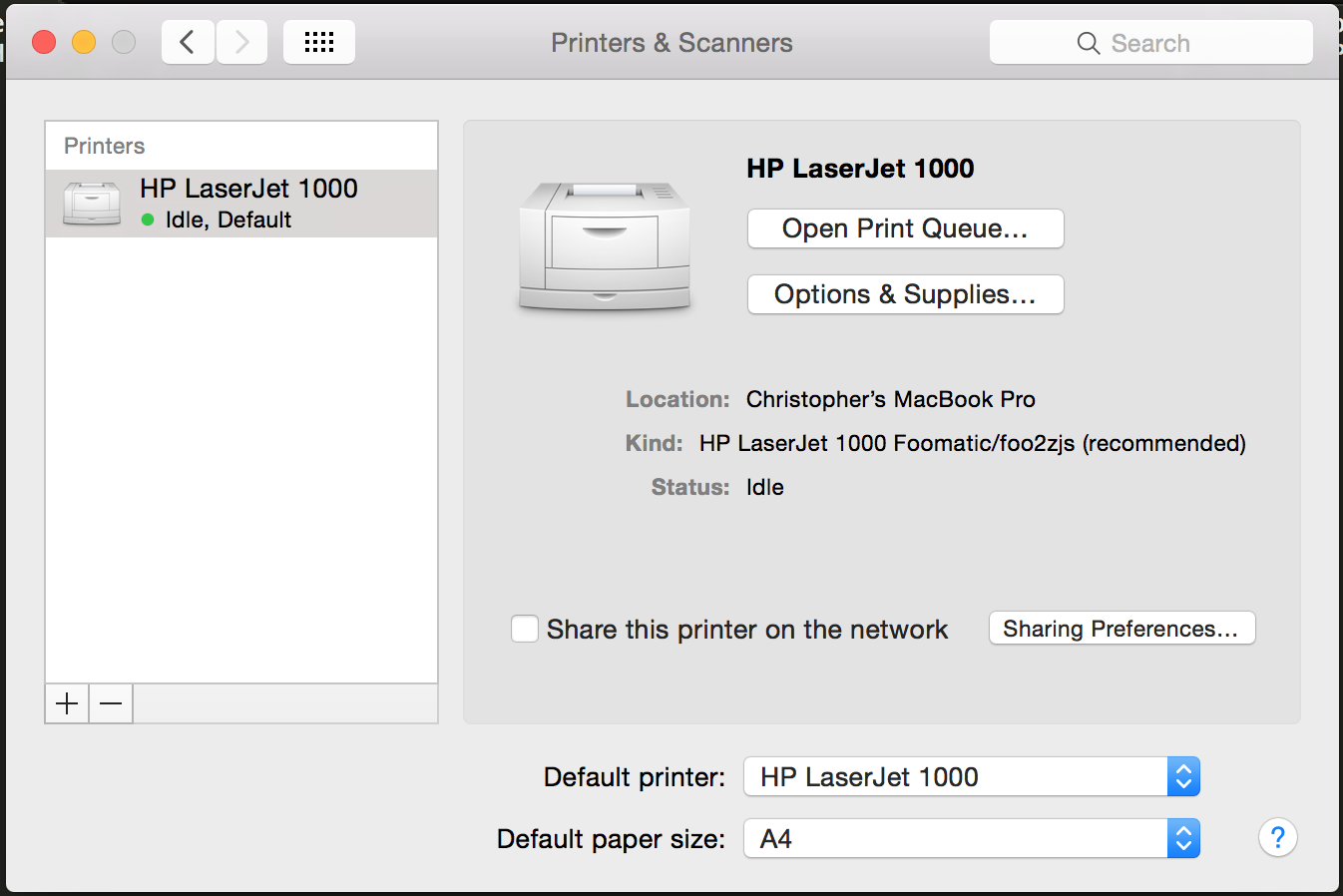 install drivers for the hp laserjet 1020 on mac os x